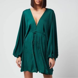 NWT Free People Arzel Palm Leaf Green Mini Tie Waist Dress Size XS